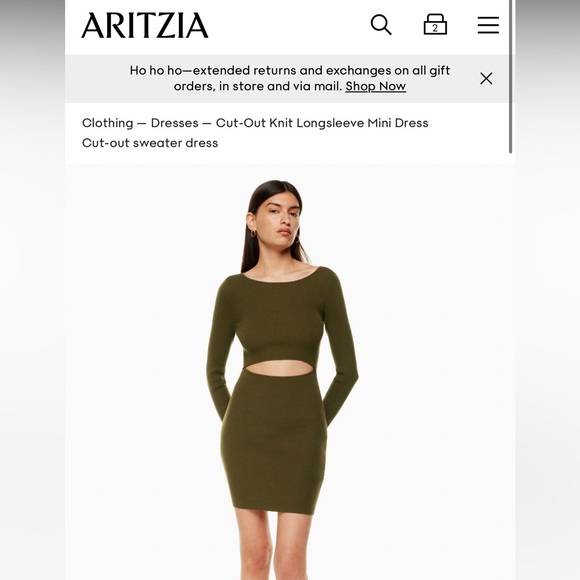 Aritzia Wilfred Free Cut-Out Long Sleeve Knit Mini Dress - XS - Picture 4 of 4